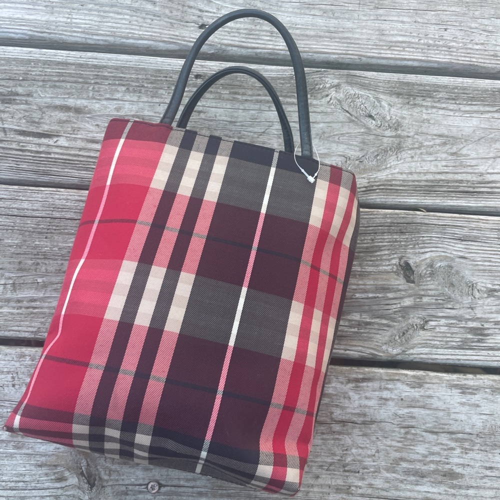 Vintage Burberry Red and Black Plaid Tote